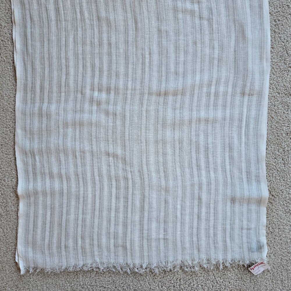 NWT Linen Cotton Wrap Scarf *SMALL STAIN* Grey White Stripe - Picture 3 of 9